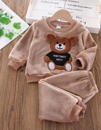Baby Boys And Girls Clothing Set Tricken Fleece Children Hooded Outerwear Tops Pants 3PCS Outfits Kids Toddler Warm Costume Suit
