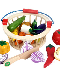 Wooden Pretend Play Toy Classic Game Simulation Kitchen Set Educational Toy For Children Kids Gift Cutting Fruit Vegetable Set

