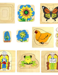 Montessori Man Woman Growth Puzzles Wooden Toys Caterpillar Frog Sunflower Growth Process Puzzle Educational Toys For Children
