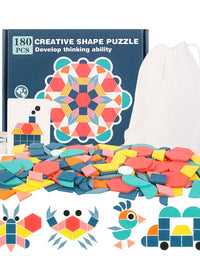180Pcs Creative 3D Wooden Jigsaw Block Montessori Building Block Educational Learning Toys For Children Geometric Shape Toy
