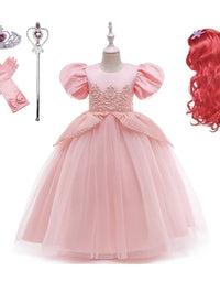 little girls kids princess ariel Mermaid pink dress elegant for baby girl Birthday Party Holiday Halloween cosplay Costume hair
