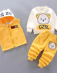 Baby Boys And Girls Clothing Set Tricken Fleece Children Hooded Outerwear Tops Pants 3PCS Outfits Kids Toddler Warm Costume Suit
