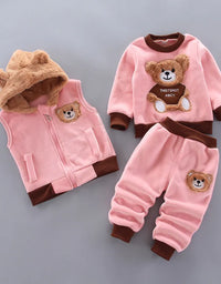 Baby Boys And Girls Clothing Set Tricken Fleece Children Hooded Outerwear Tops Pants 3PCS Outfits Kids Toddler Warm Costume Suit
