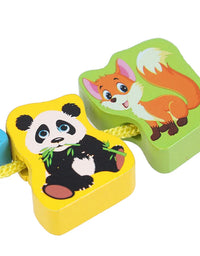 24Pcs baby wooden diy toy fruit animal stringing threading wooden beads toy
