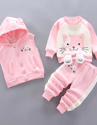 Baby Boys And Girls Clothing Set Tricken Fleece Children Hooded Outerwear Tops Pants 3PCS Outfits Kids Toddler Warm Costume Suit
