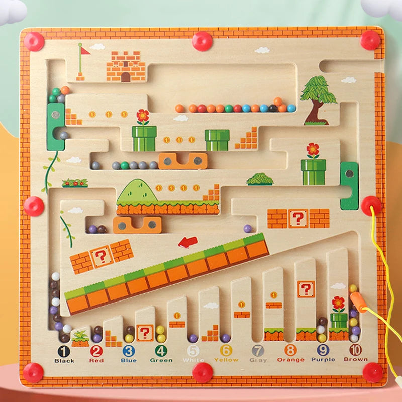 Children Wooden Magnetic Color and Number Maze Learning Education Toys Color Matching Montessori Toys Wooden Toys Gift for Kids