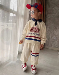 Korean Kid Set Baby Boy Suit Spring Autumn Fashion Letter Print Baby Girls 2pcs Outfits Clothes Lapel Cotton Sweater + Pant
