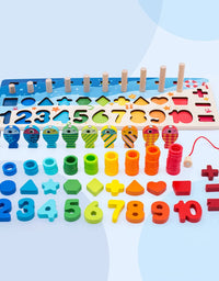 Kids Montessori Math Toys For Toddlers Educational Wooden Puzzle Fishing Toys Count Number Shape Matching Sorter Games Board Toy
