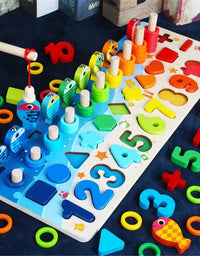 Kids Montessori Math Toys For Toddlers Educational Wooden Puzzle Fishing Toys Count Number Shape Matching Sorter Games Board Toy
