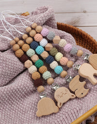 Baby Wood Round Felt Balls Beaded Pacifier Chain Animal Bunny Elephant Heart Beech Pacifier Clip For Baby Teether Chain Chew Toy
