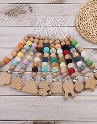 Baby Wood Round Felt Balls Beaded Pacifier Chain Animal Bunny Elephant Heart Beech Pacifier Clip For Baby Teether Chain Chew Toy
