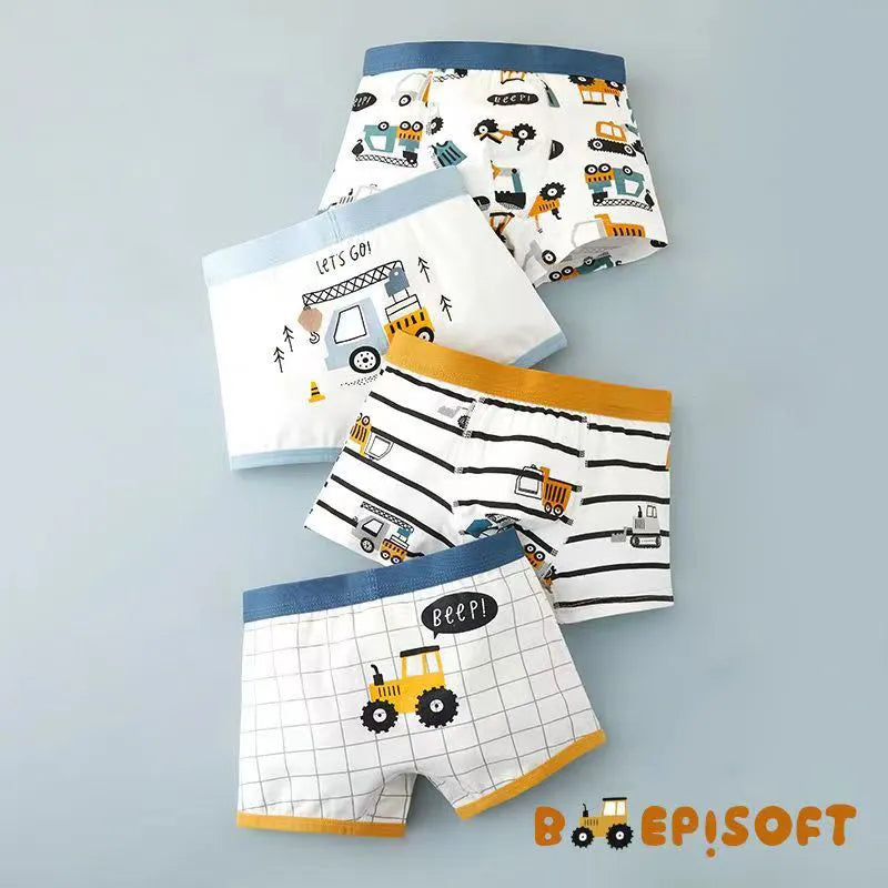 Children's Underwear Boy Panties Underpants  Engineering Vehicle Cars Fire Engine Comfortable Shorts Briefs Boxers For Kids