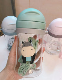 Kids Children Cartoon Animal School Drinking Water Straw Bottle Gravity Ball  Baby Cup with Shoulder Strap
