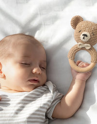 1Pc Baby Wooden Rattle Toys Wooden Teether Ring Crochet Rabbit Music Rattles Soother Bracelet Toddler Toys For Children's Gift
