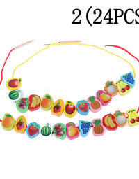 24Pcs baby wooden diy toy fruit animal stringing threading wooden beads toy

