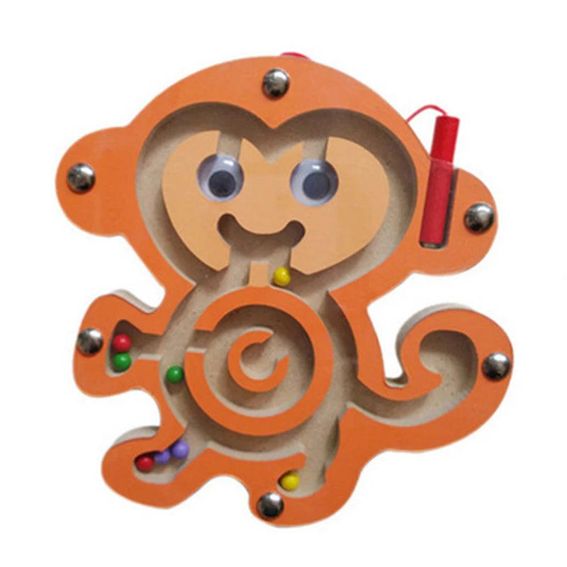 Children Wooden Educational Montessori Toys Magnetic Track Maze Handwriting Pen Push Beads Animals Labyrinth Track Toys For Kids