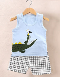 Children's Clothing Print Sleeveless Tops Shorts Cute Breathable Kids Summer Vest Shorts Set Tank Top for Baby Clothing Children

