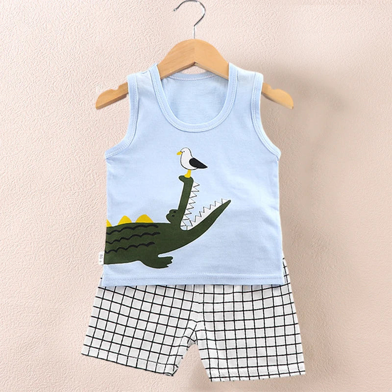 Children's Clothing Print Sleeveless Tops Shorts Cute Breathable Kids Summer Vest Shorts Set Tank Top for Baby Clothing Children