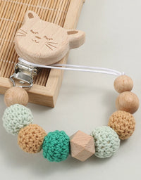 Baby Wood Round Felt Balls Beaded Pacifier Chain Animal Bunny Elephant Heart Beech Pacifier Clip For Baby Teether Chain Chew Toy

