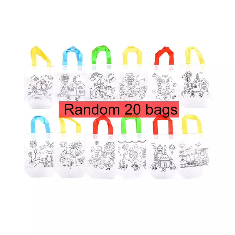 20pcs DIY Graffiti Bag with Coloring Markers Handmade Painting Non-Woven Bags for Children Arts Crafts Color Filling Drawing Toy