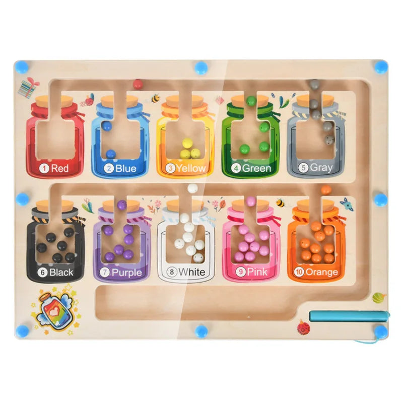 Children Wooden Magnetic Color and Number Maze Learning Education Toys Color Matching Montessori Toys Wooden Toys Gift for Kids
