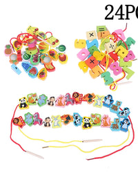 24Pcs baby wooden diy toy fruit animal stringing threading wooden beads toy
