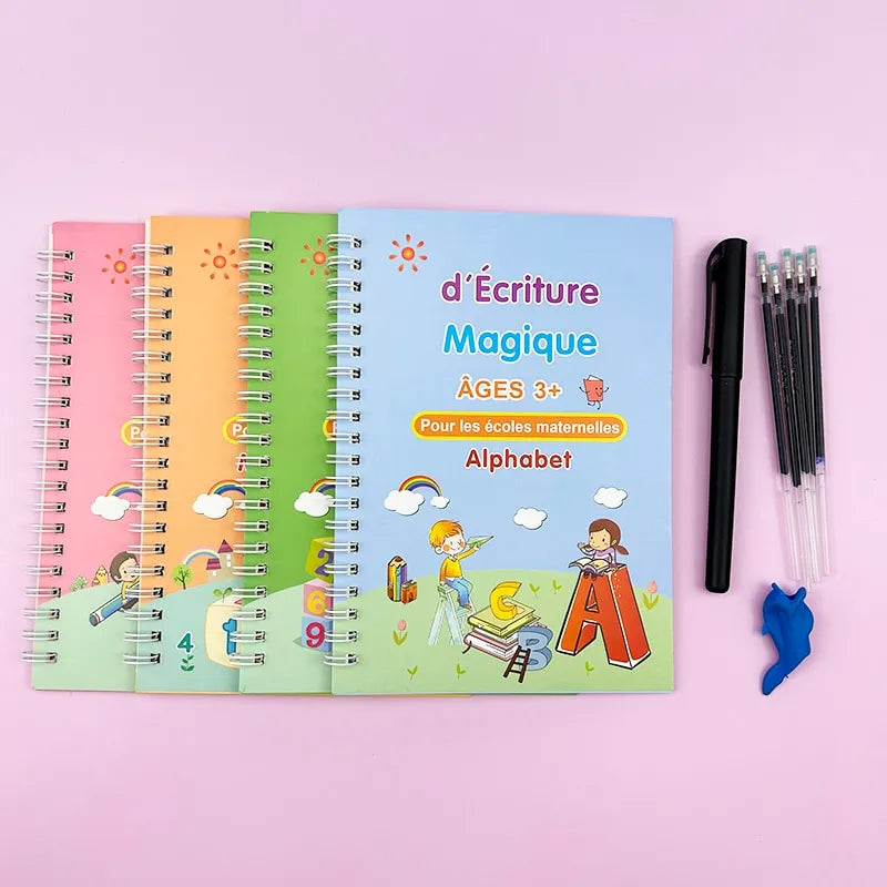 4 Books Pen Magic Copy Book Free Wiping Children Kids Writing Sticker Practice English Copybook For Calligraphy Montessori Gift