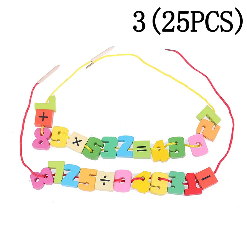 24Pcs baby wooden diy toy fruit animal stringing threading wooden beads toy