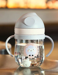 Kids Children Cartoon Animal School Drinking Water Straw Bottle Gravity Ball  Baby Cup with Shoulder Strap
