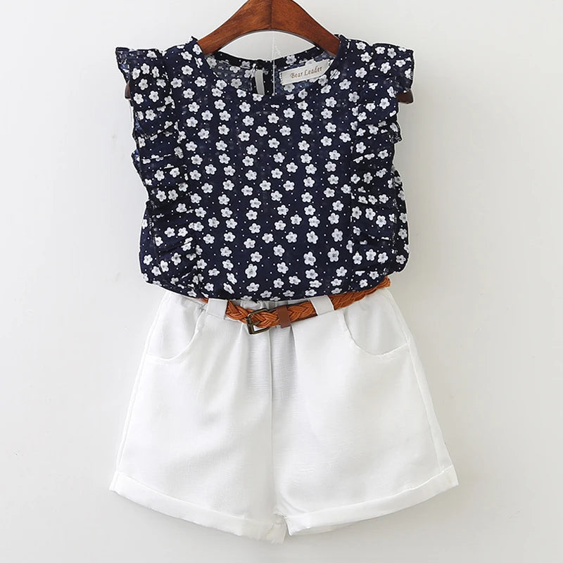 Bear Leader Girls Clothing Sets New Summer Sleeveless T-shirt+Print Bow Skirt 2Pcs for Kids Clothing Sets Baby Clothes Outfits