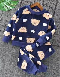 Baby Boys And Girls Clothing Set Tricken Fleece Children Hooded Outerwear Tops Pants 3PCS Outfits Kids Toddler Warm Costume Suit

