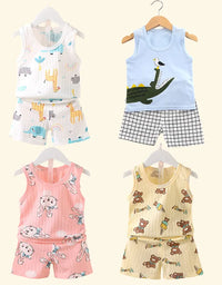 Children's Clothing Print Sleeveless Tops Shorts Cute Breathable Kids Summer Vest Shorts Set Tank Top for Baby Clothing Children
