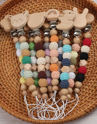 Baby Wood Round Felt Balls Beaded Pacifier Chain Animal Bunny Elephant Heart Beech Pacifier Clip For Baby Teether Chain Chew Toy
