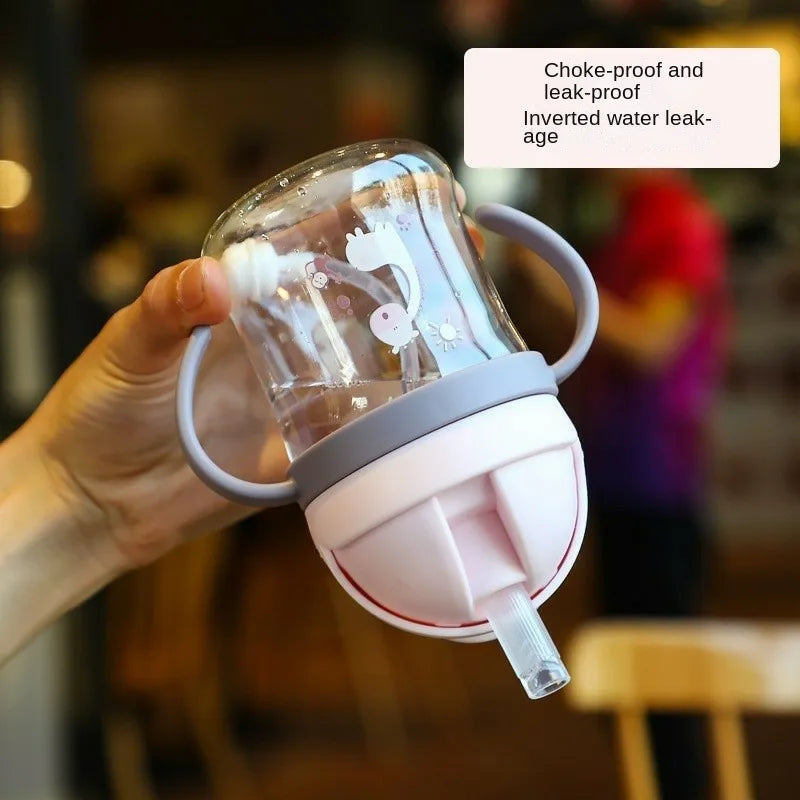 Kids Children Cartoon Animal School Drinking Water Straw Bottle Gravity Ball  Baby Cup with Shoulder Strap