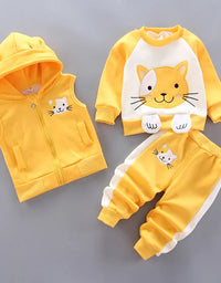 Baby Boys And Girls Clothing Set Tricken Fleece Children Hooded Outerwear Tops Pants 3PCS Outfits Kids Toddler Warm Costume Suit
