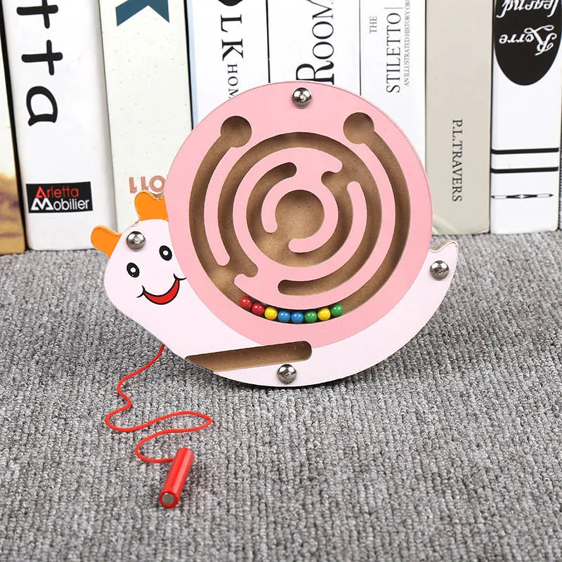 Children Wooden Educational Montessori Toys Magnetic Track Maze Handwriting Pen Push Beads Animals Labyrinth Track Toys For Kids