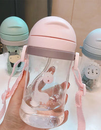 Kids Children Cartoon Animal School Drinking Water Straw Bottle Gravity Ball  Baby Cup with Shoulder Strap
