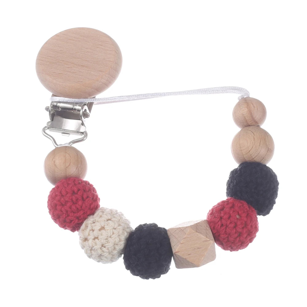 Baby Wood Round Felt Balls Beaded Pacifier Chain Animal Bunny Elephant Heart Beech Pacifier Clip For Baby Teether Chain Chew Toy