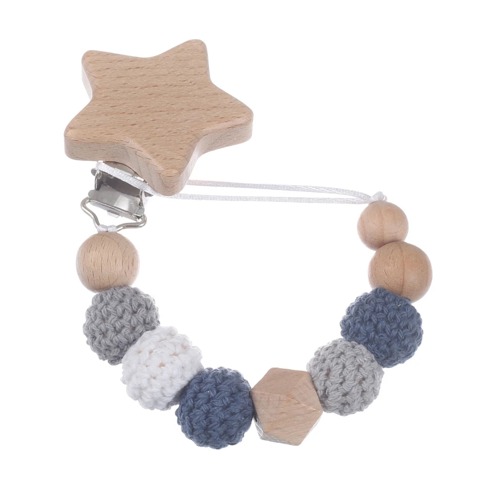 Baby Wood Round Felt Balls Beaded Pacifier Chain Animal Bunny Elephant Heart Beech Pacifier Clip For Baby Teether Chain Chew Toy