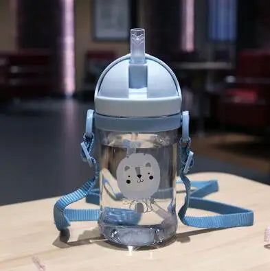 Kids Children Cartoon Animal School Drinking Water Straw Bottle Gravity Ball  Baby Cup with Shoulder Strap