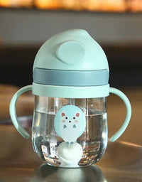 Kids Children Cartoon Animal School Drinking Water Straw Bottle Gravity Ball  Baby Cup with Shoulder Strap
