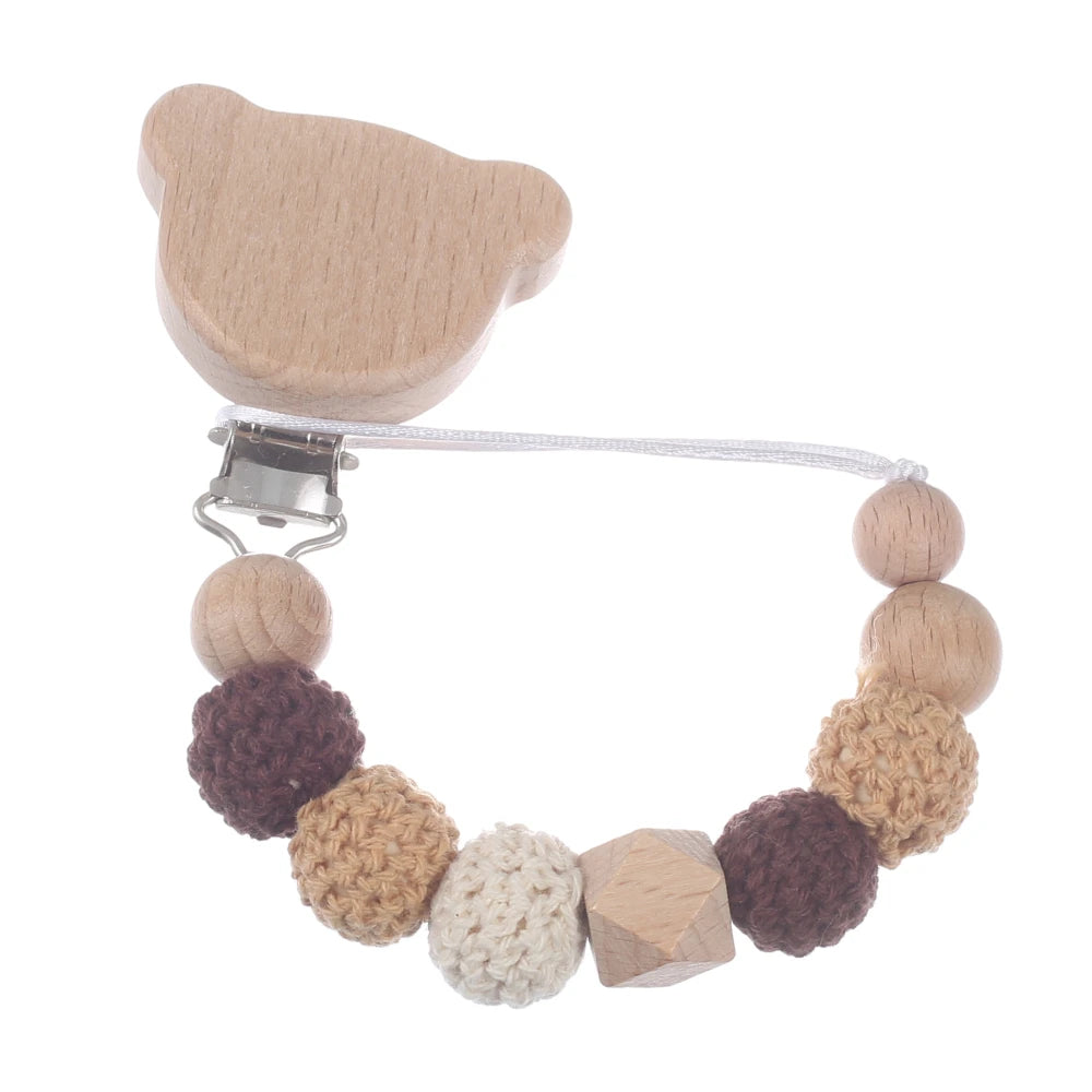 Baby Wood Round Felt Balls Beaded Pacifier Chain Animal Bunny Elephant Heart Beech Pacifier Clip For Baby Teether Chain Chew Toy
