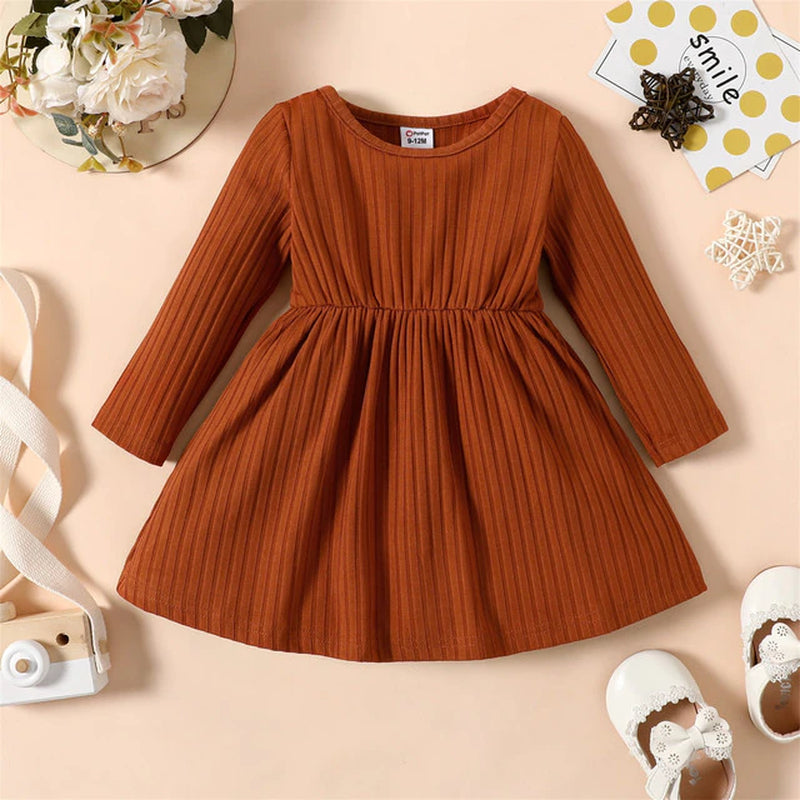 Newborn Dresses Baby Girl Clothes New Born Babies Kids Birthday Party Dress Ribbed Striped Long-Sleeve Overalls Children