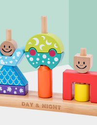 Children Wooden Building Blocks Baby DIY Stacking High Fun Games Day and Night Creative Building Blocks Montessori Wooden Toys
