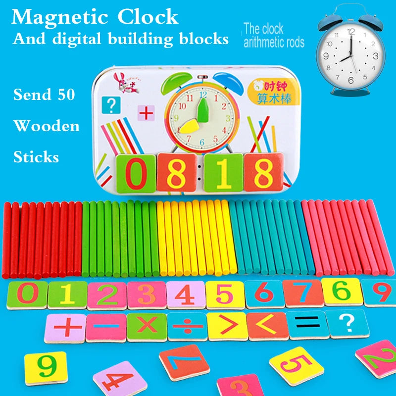 Hot Selling Baby Education Toys Montessori Box Digital Clock Math Toy Number Digital Counting Wood Stick Baby Kids Toy Gifts ZXH