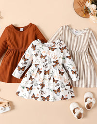 Newborn Dresses Baby Girl Clothes New Born Babies Kids Birthday Party Dress Ribbed Striped Long-Sleeve Overalls Children
