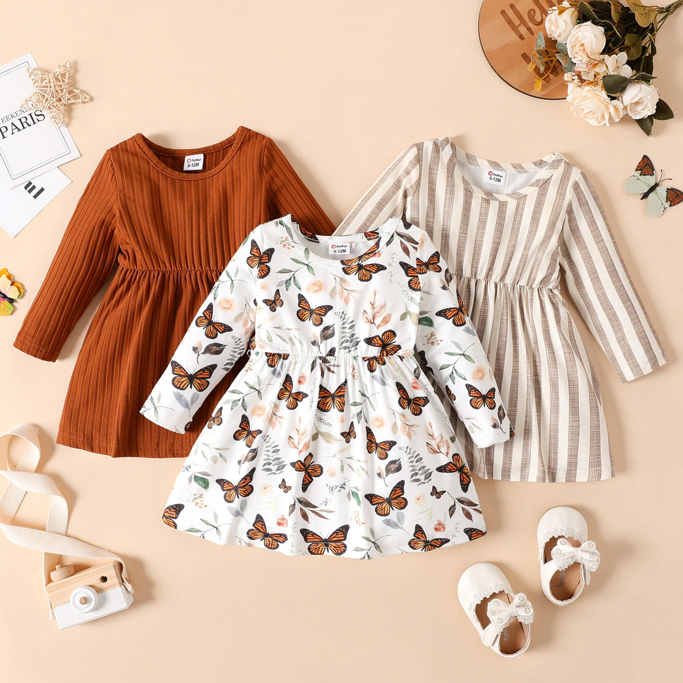 Newborn Dresses Baby Girl Clothes New Born Babies Kids Birthday Party Dress Ribbed Striped Long-Sleeve Overalls Children