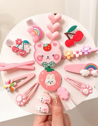 2023 New Summer Autumn Children Baby Girls 14Pcs Cartoon Bear Hairpins Princess Hair Accessories for Toddler Headwear
