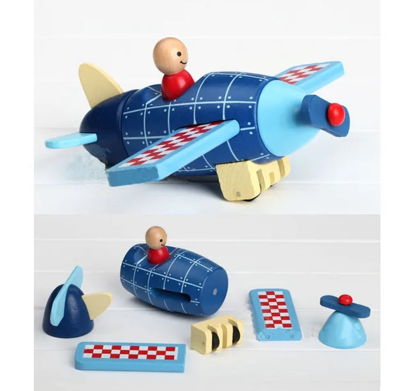 Wood 3D Toys Removal Disassembly Assembly Helicopter Rocket Fighter Puzzle Toys Magnetic Wood Educational Toys Plane Diecasts