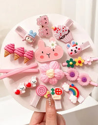 2023 New Summer Autumn Children Baby Girls 14Pcs Cartoon Bear Hairpins Princess Hair Accessories for Toddler Headwear

